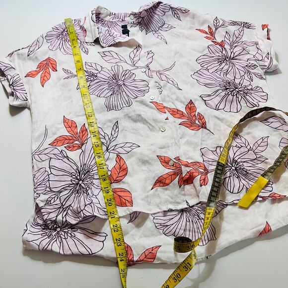 Rachel Roy Linen Multicolored Floral Dolman Sleeve Button Up Top Size Small - Picture 7 of 7